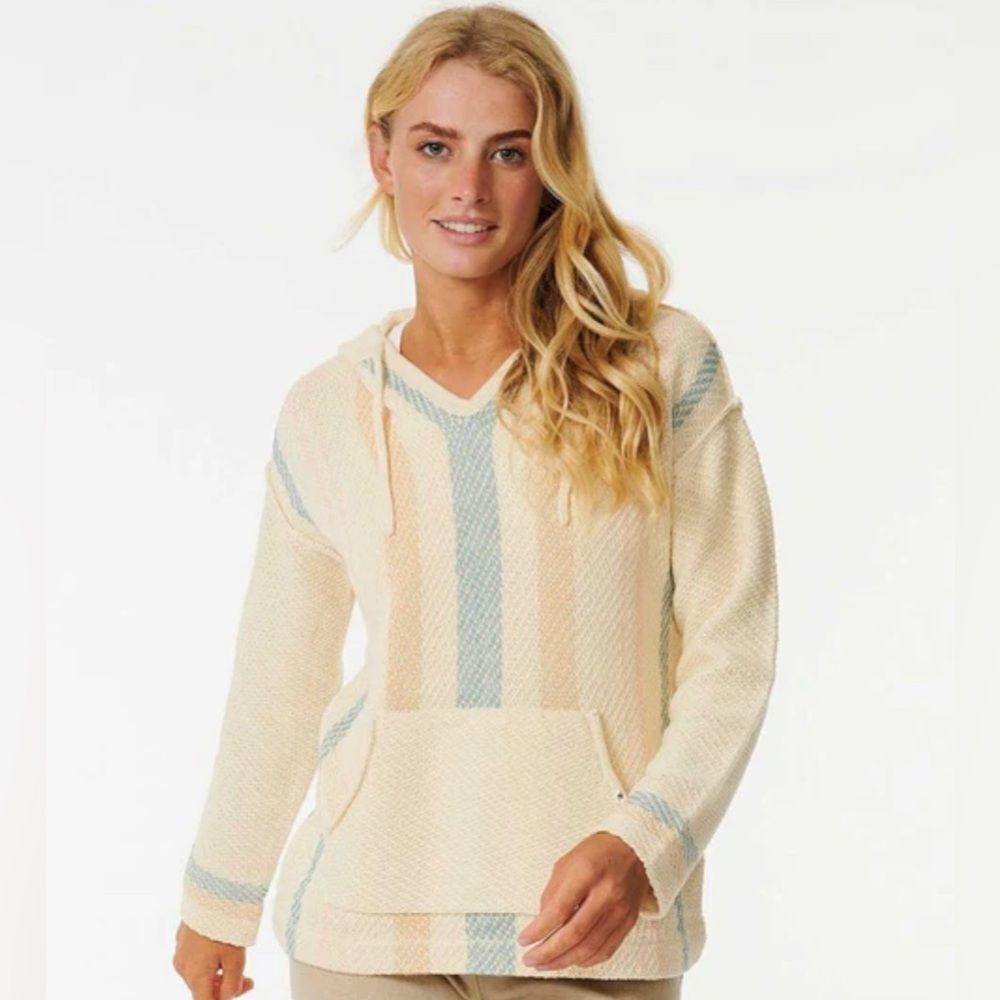Rip Curl Sunrise Session Poncho Sweater Cream Stripes Beach Boho Medium